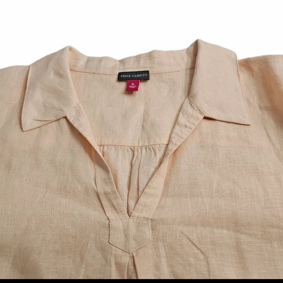 Vince Camuto 100% Linen Ombre Orange  Long Sleeve V-Neck Top Blouse Lightweight - Picture 8 of 11